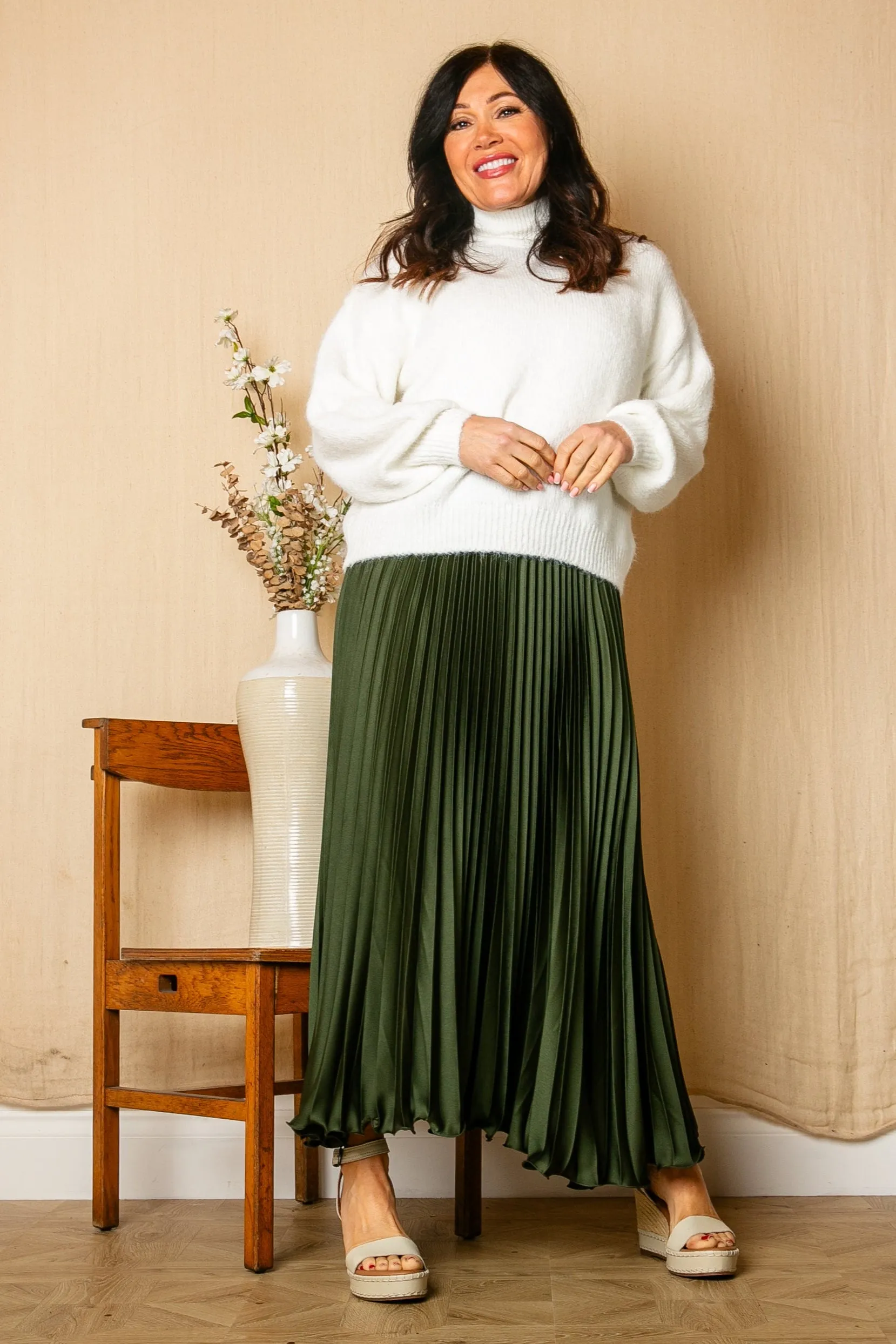 Satin Pleated Skirt