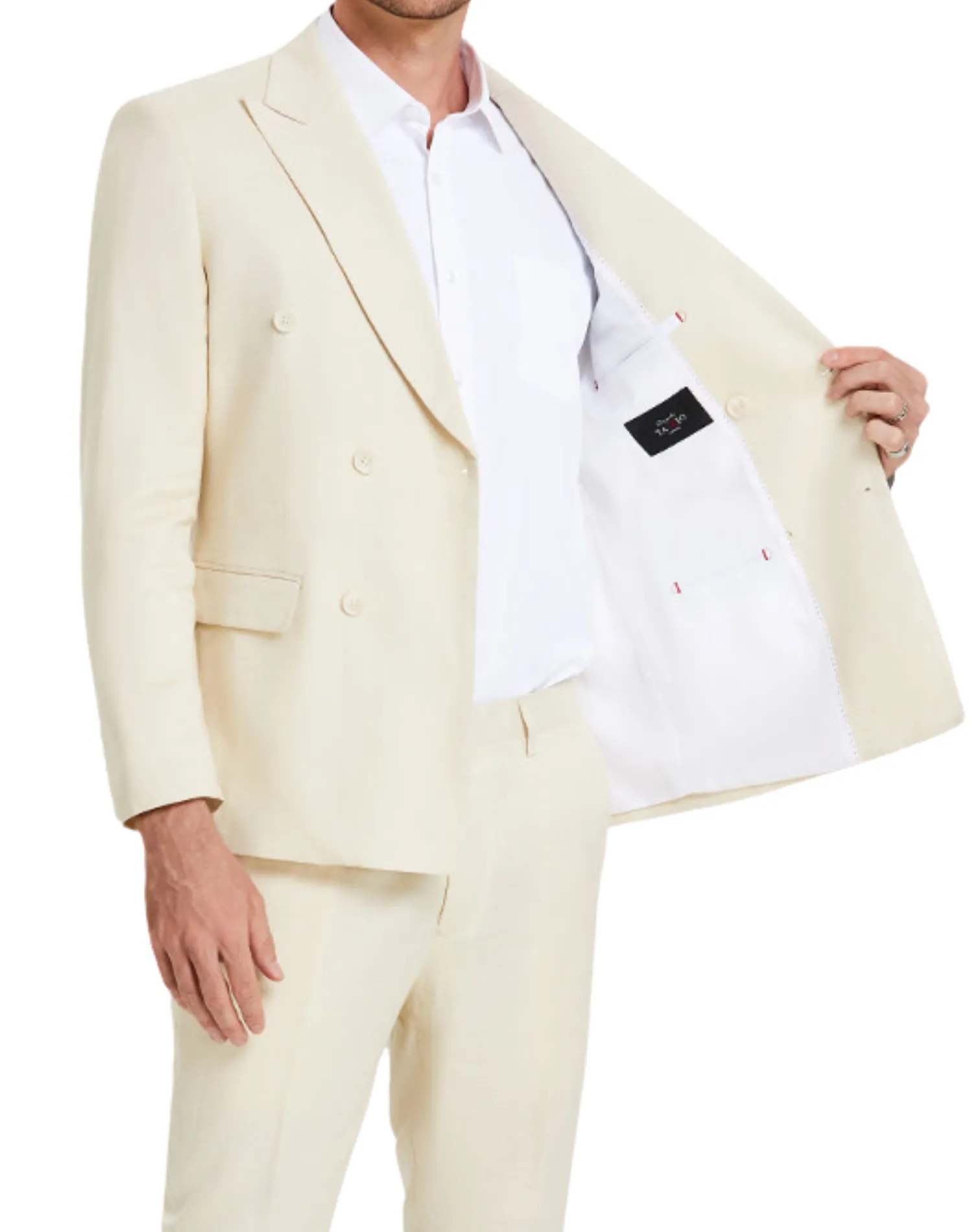 Sean Alexander Solid Double Breasted Slim Fit Suit - Tan