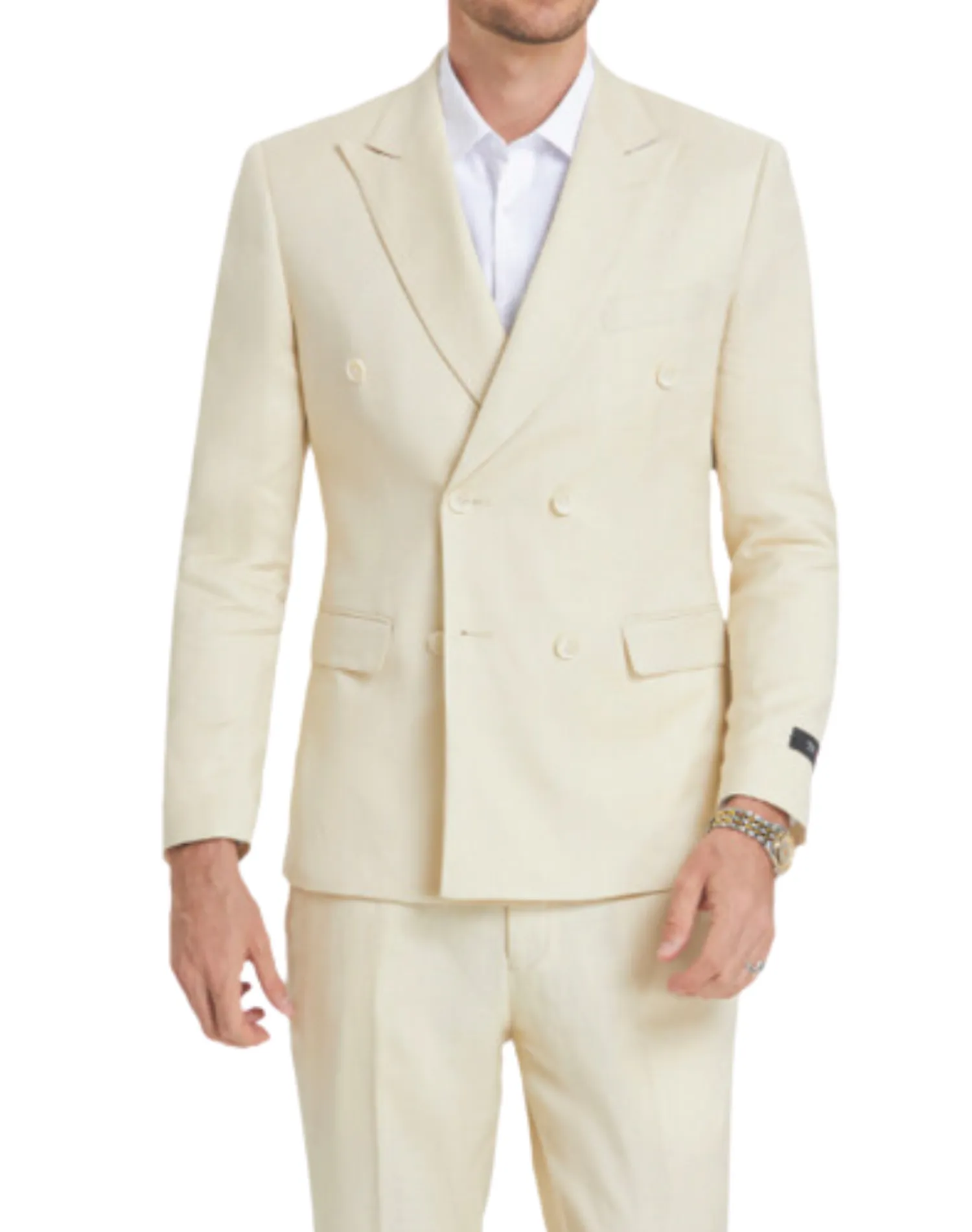 Sean Alexander Solid Double Breasted Slim Fit Suit - Tan
