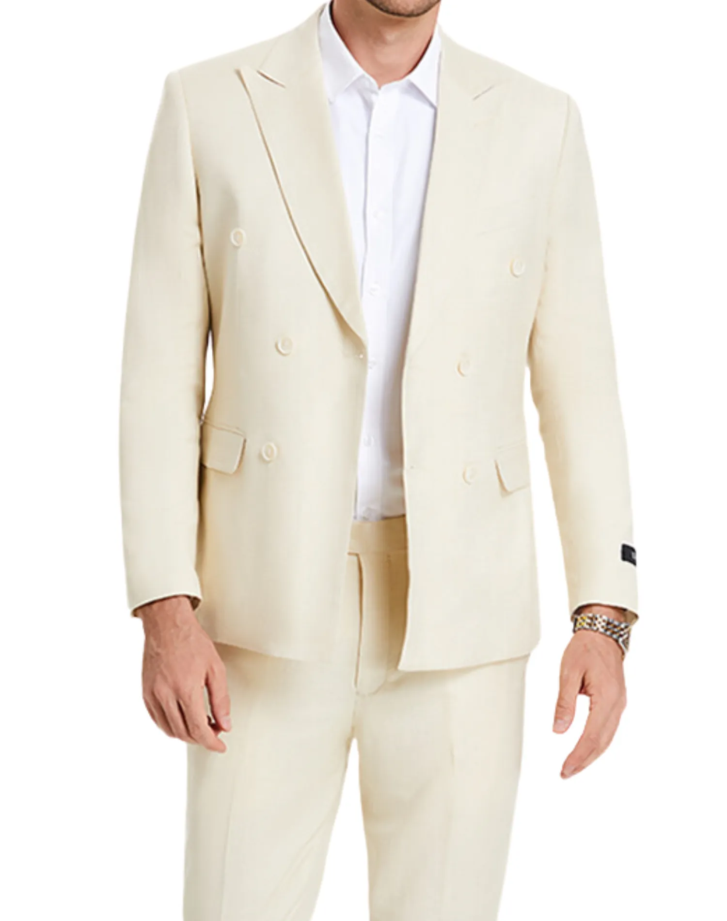Sean Alexander Solid Double Breasted Slim Fit Suit - Tan