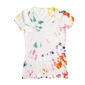 Shibori Tie Dye T-Shirt, Short Sleeve V Neck Tee, Women, Teen