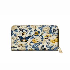 Shineful Leather Clutch Purse With Wristlet Strap Handle Butterfly Garden Royal