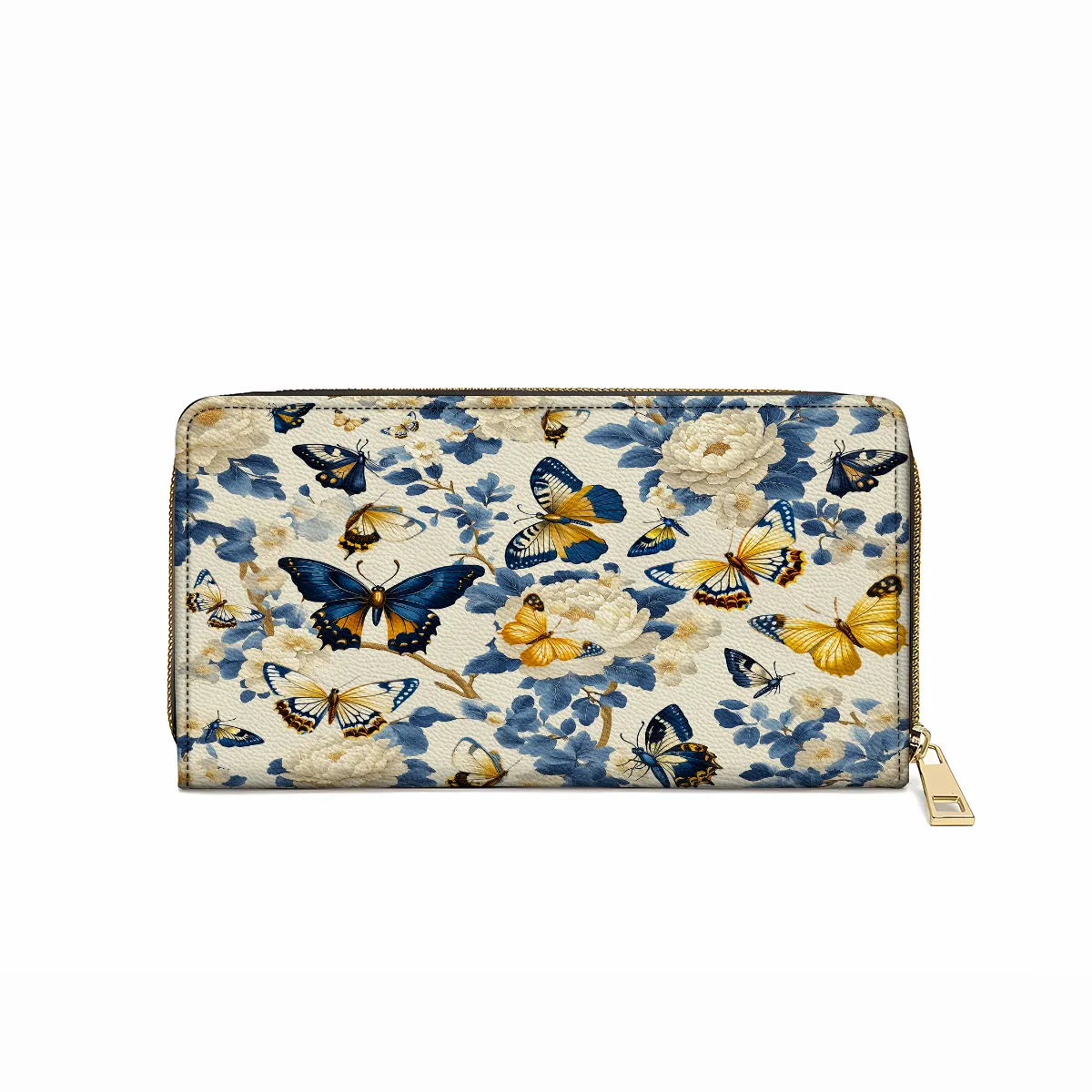 Shineful Leather Clutch Purse With Wristlet Strap Handle Butterfly Garden Royal