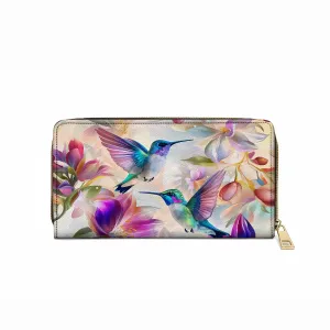 Shineful Leather Clutch Purse With Wristlet Strap Handle Floral Hummingbird Elegance