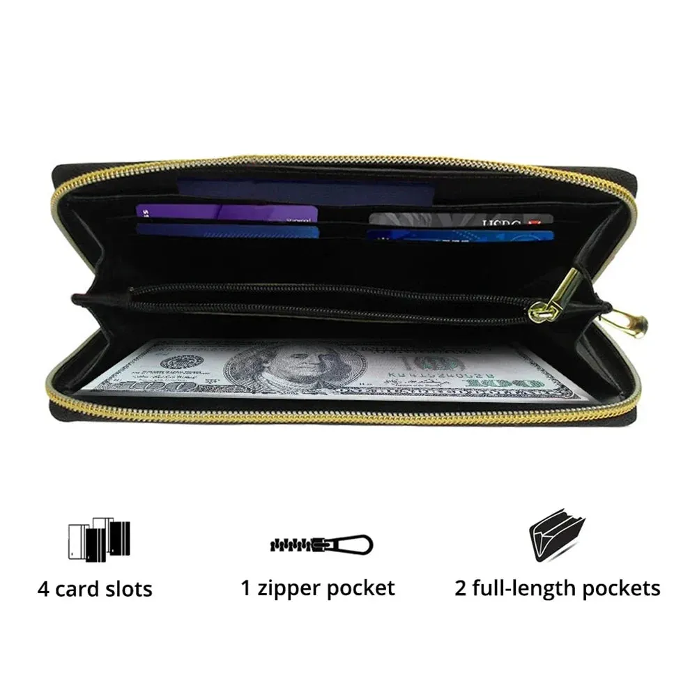 Shineful Leather Clutch Purse With Wristlet Strap Handle Golden Sunflower Bloom