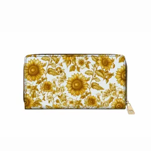 Shineful Leather Clutch Purse With Wristlet Strap Handle Golden Sunflower Bloom