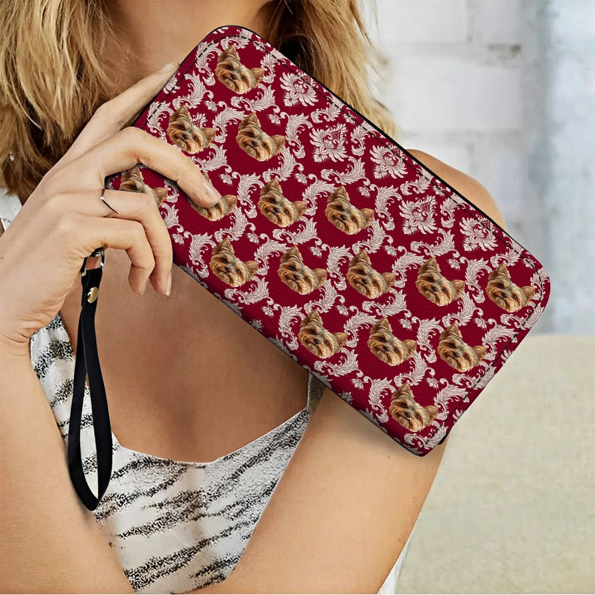 Shineful Leather Clutch Purse With Wristlet Strap Handle Royal Yorkie Charm