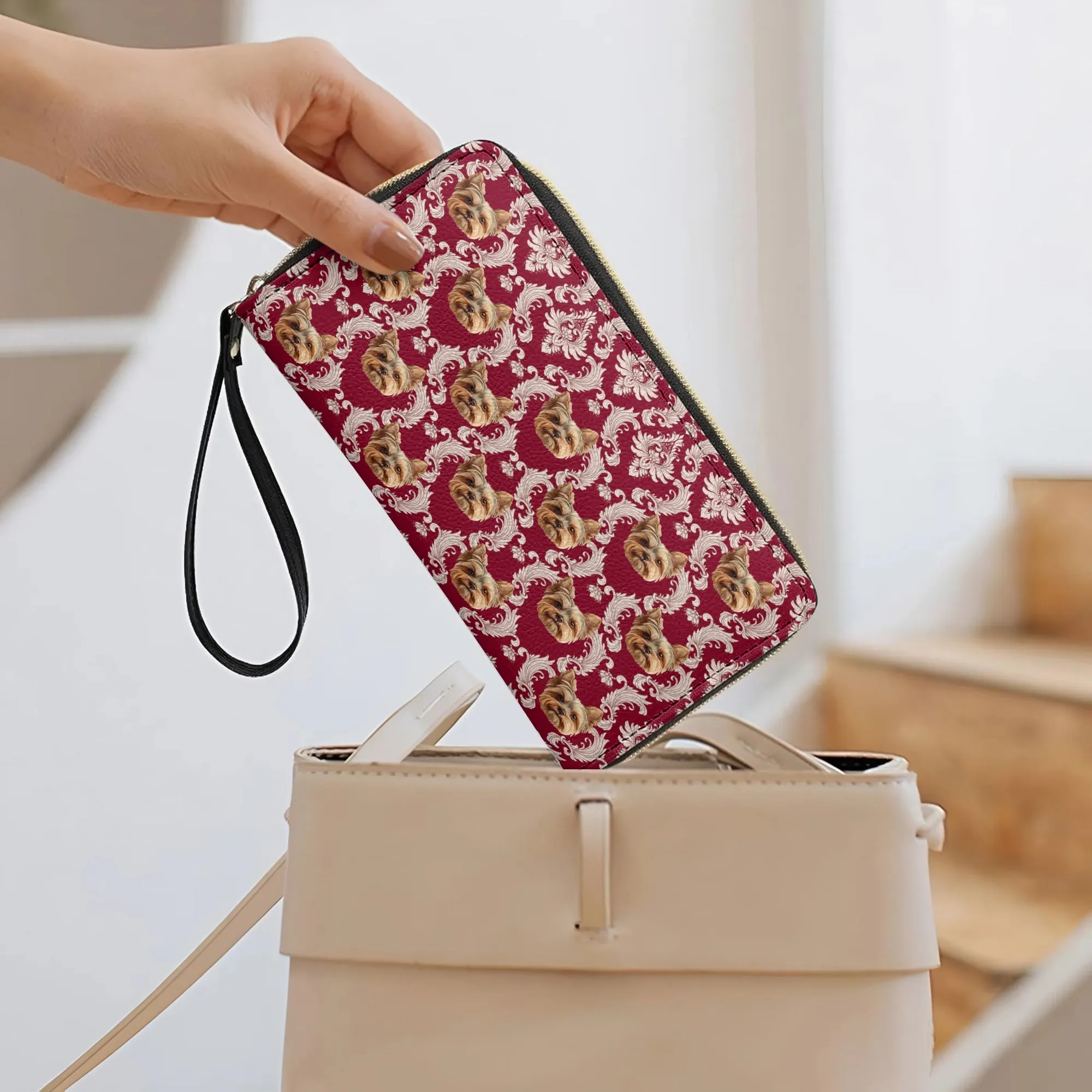 Shineful Leather Clutch Purse With Wristlet Strap Handle Royal Yorkie Charm