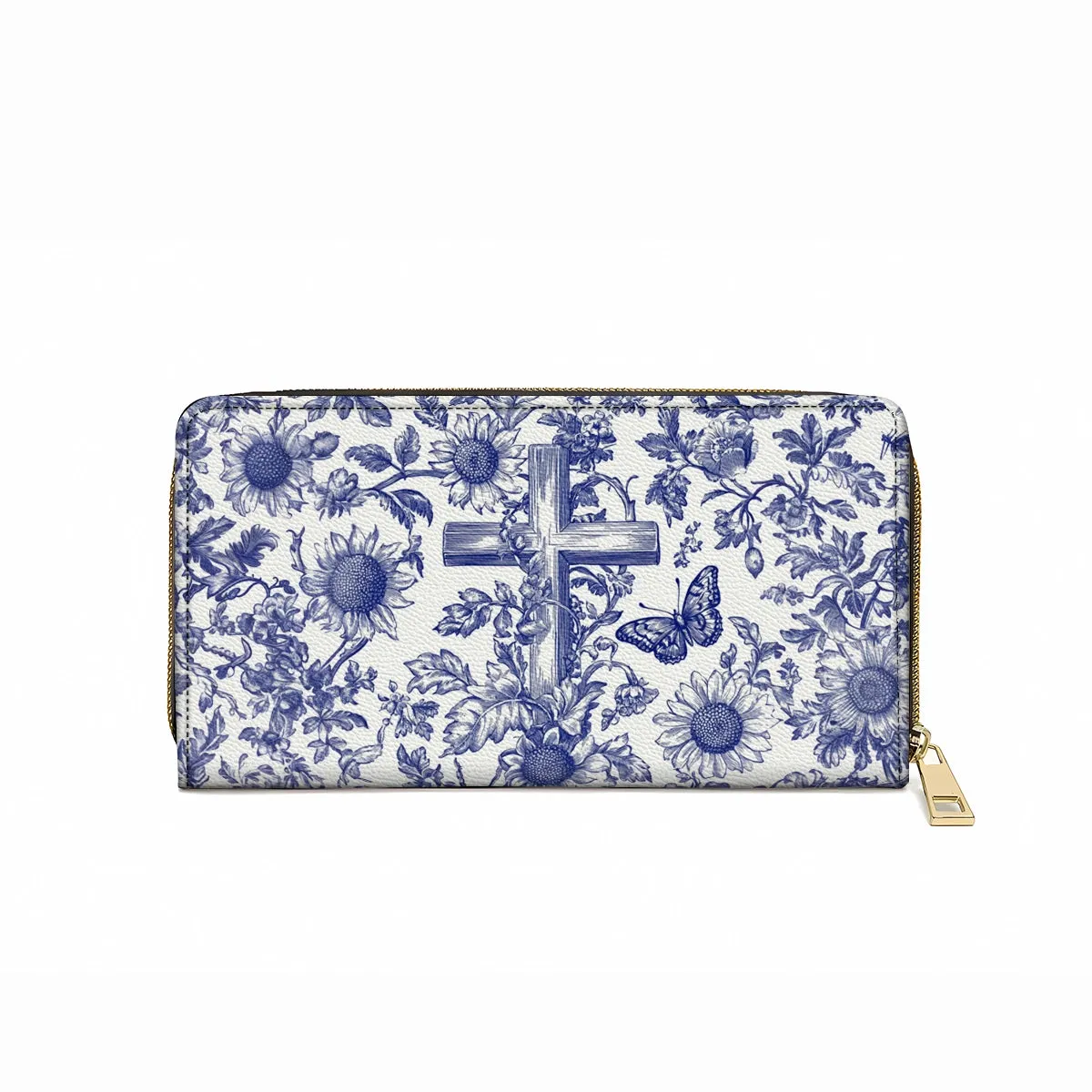 Shineful Leather Clutch Purse With Wristlet Strap Handle Sunflower & Cross Blessing