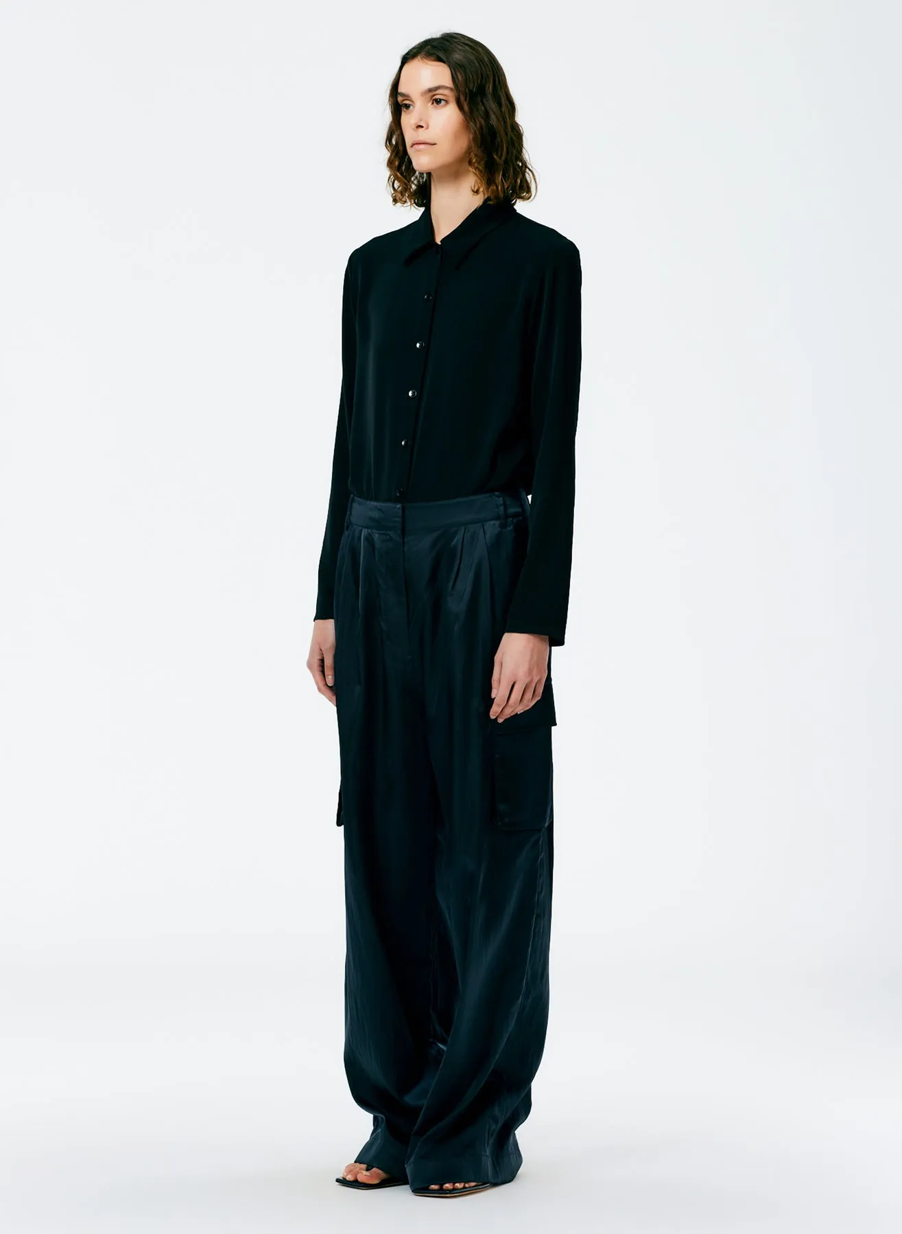 Shiny Nylon Pleated Stella Cargo Pant