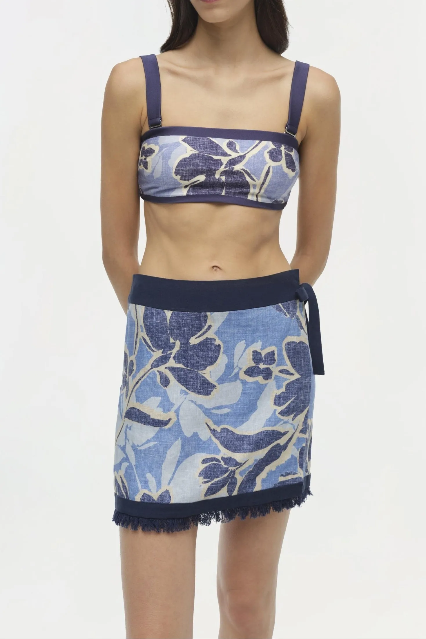 Simkhai Bethany Mini Wrap Skirt in Blue Hydrangea Floral