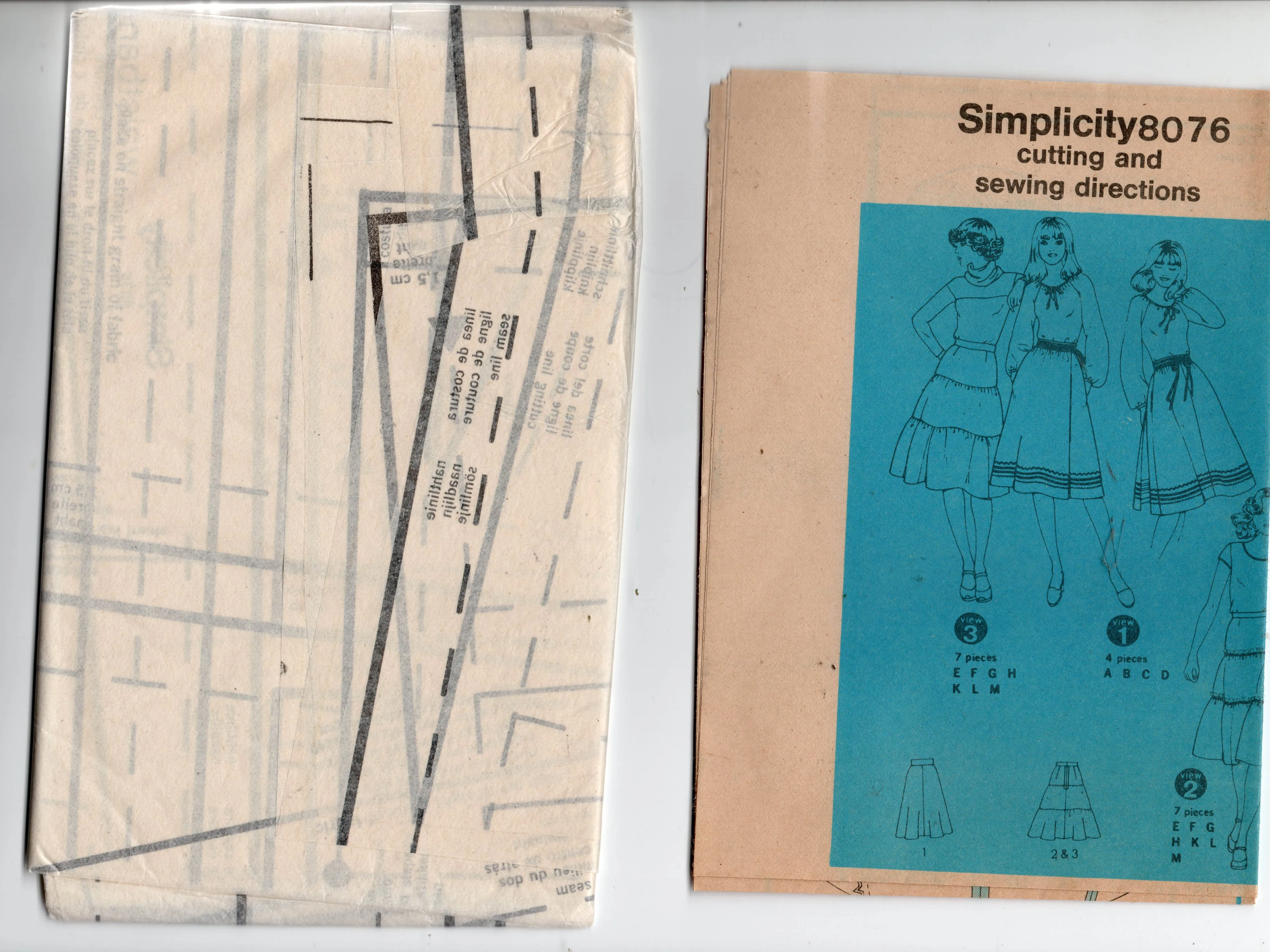 Simplicity 8076 Womens Gathered Tiered or Wrap Skirt 1970s Vintage Sewing Pattern Size 10 or 12