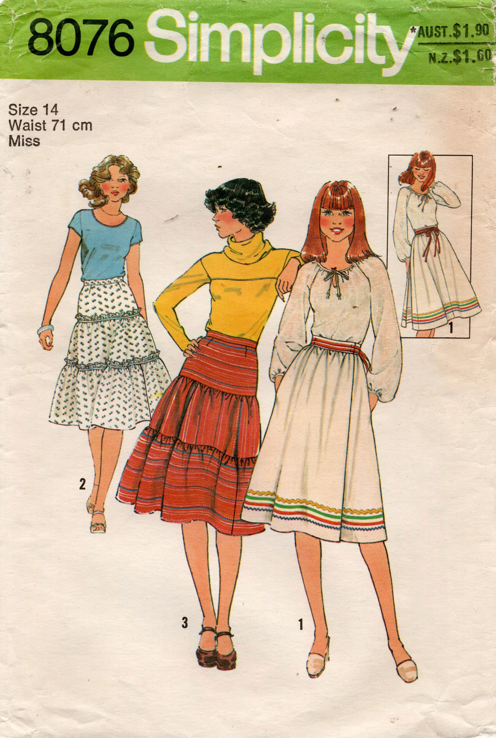 Simplicity 8076 Womens Gathered Tiered or Wrap Skirt 1970s Vintage Sewing Pattern Size 10 or 12