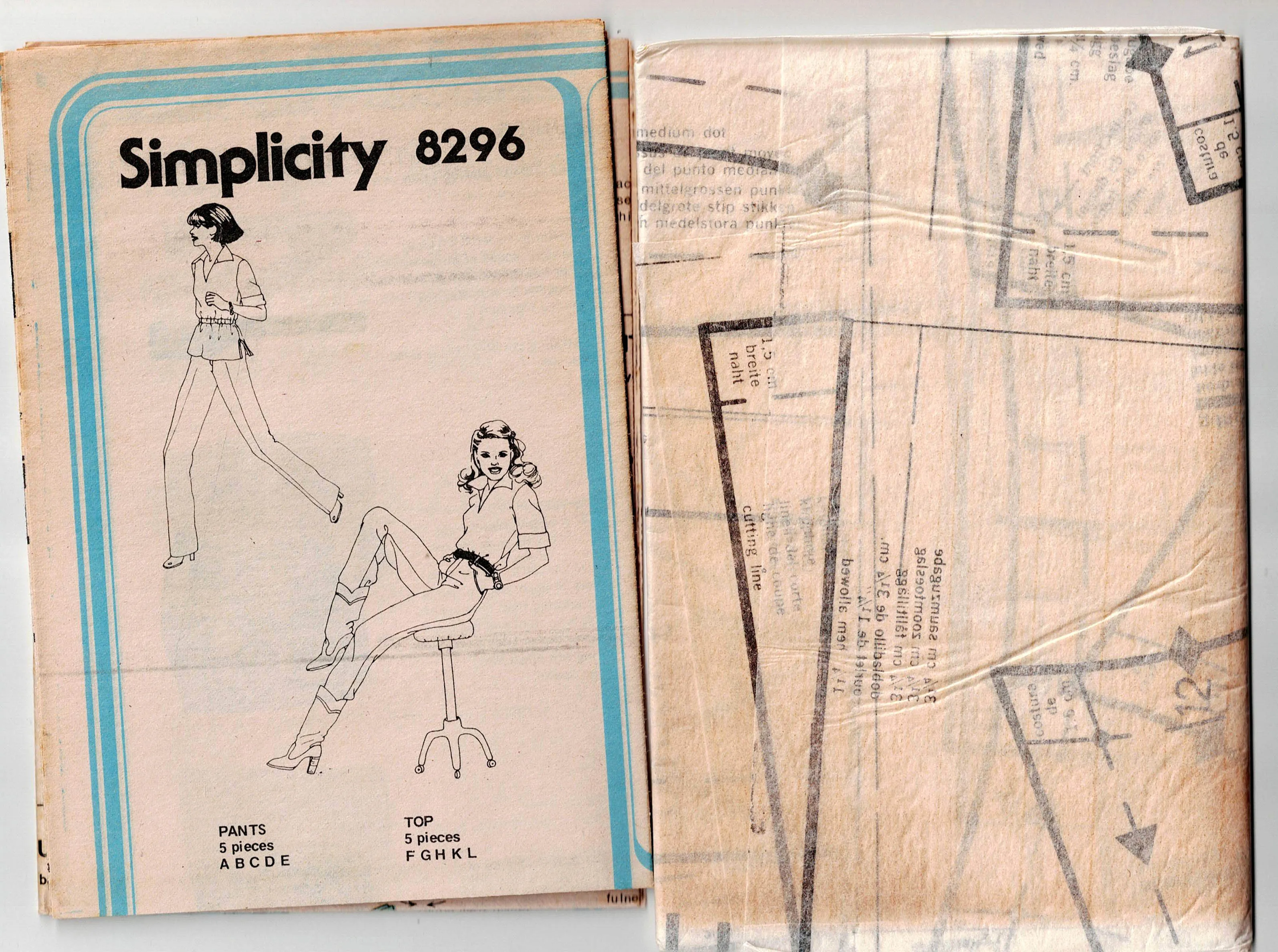 Simplicity 8296 Womens Straight Leg Pants & Pullover Shirt 1970s Vintage Sewing Pattern Size 10 UNCUT Factory Folded