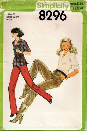 Simplicity 8296 Womens Straight Leg Pants & Pullover Shirt 1970s Vintage Sewing Pattern Size 10 UNCUT Factory Folded