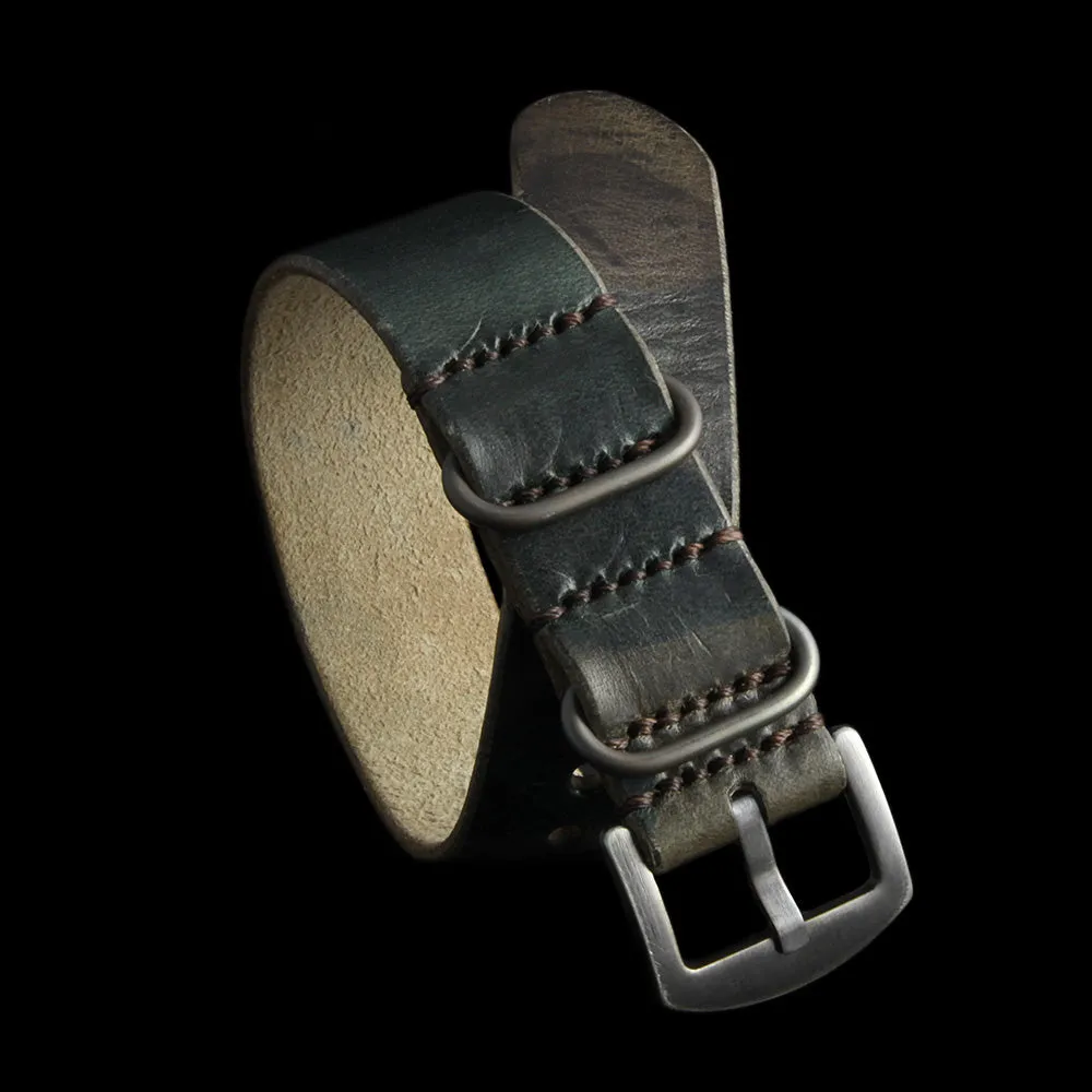 Single Pass Leather Watch Strap, 3-Ring Military 107 Style II