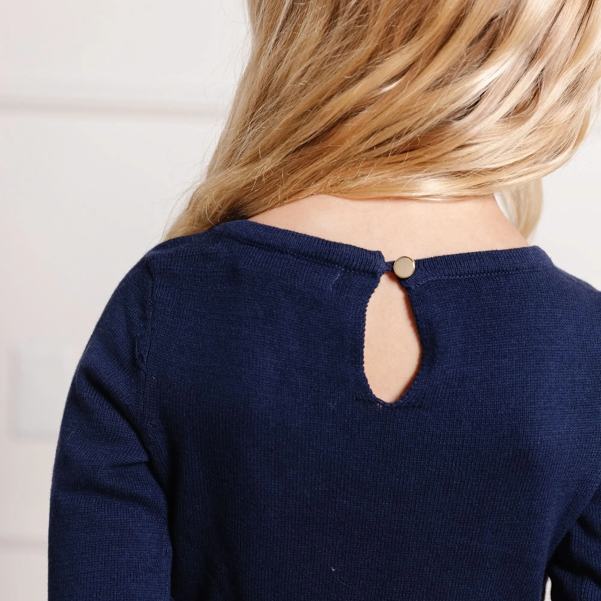 Skater Sweater Dress with Bow - Navy Plaid Intarsia