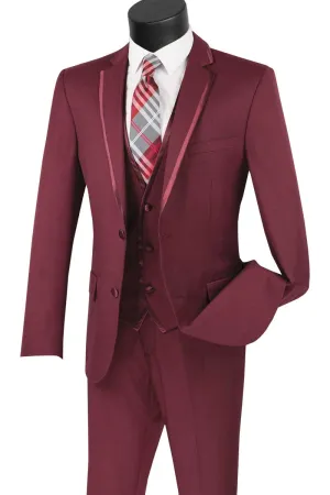Slim Fit 2 Button 3 Piece Suit (Burgundy) SV2T-8