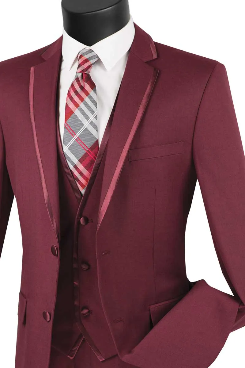 Slim Fit 2 Button 3 Piece Suit (Burgundy) SV2T-8