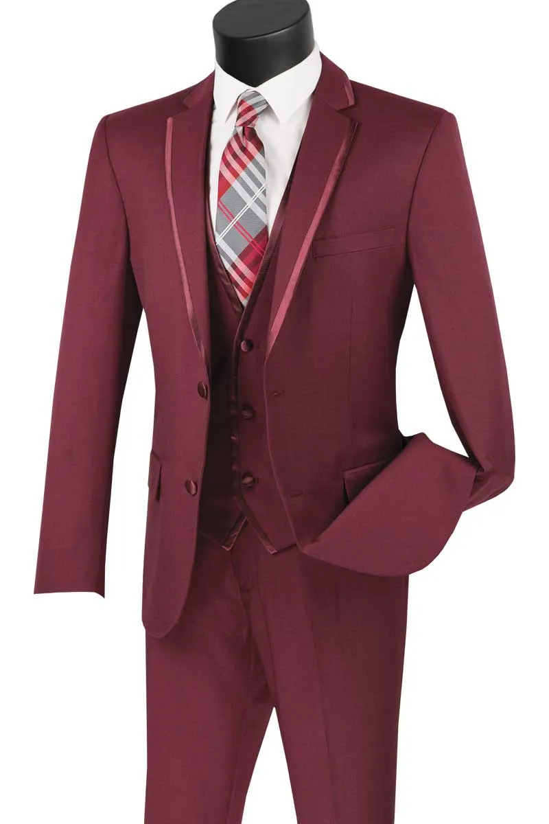 Slim Fit 2 Button 3 Piece Suit (Burgundy) SV2T-8