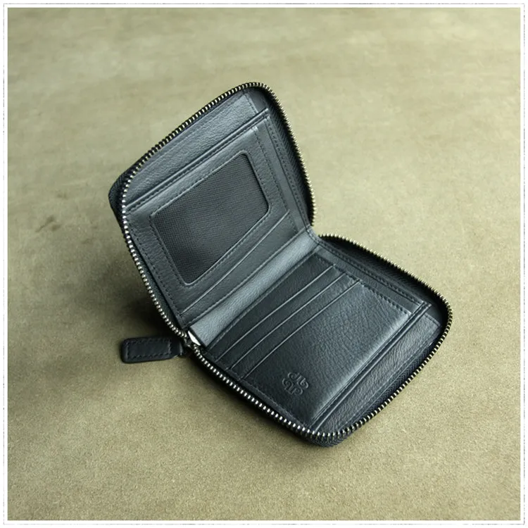 Small Gray Leather Zip Wallet Billfold Womens Zip Around Wallets Zipper Small Wallet for Women