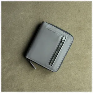 Small Gray Leather Zip Wallet Billfold Womens Zip Around Wallets Zipper Small Wallet for Women