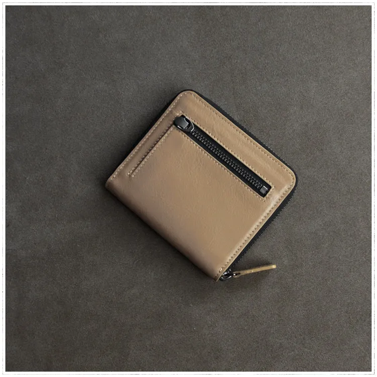 Small Gray Leather Zip Wallet Billfold Womens Zip Around Wallets Zipper Small Wallet for Women