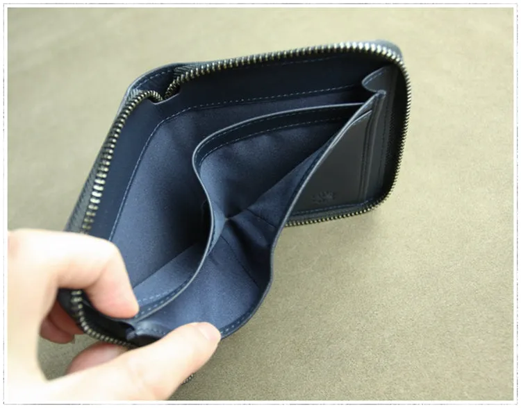 Small Gray Leather Zip Wallet Billfold Womens Zip Around Wallets Zipper Small Wallet for Women