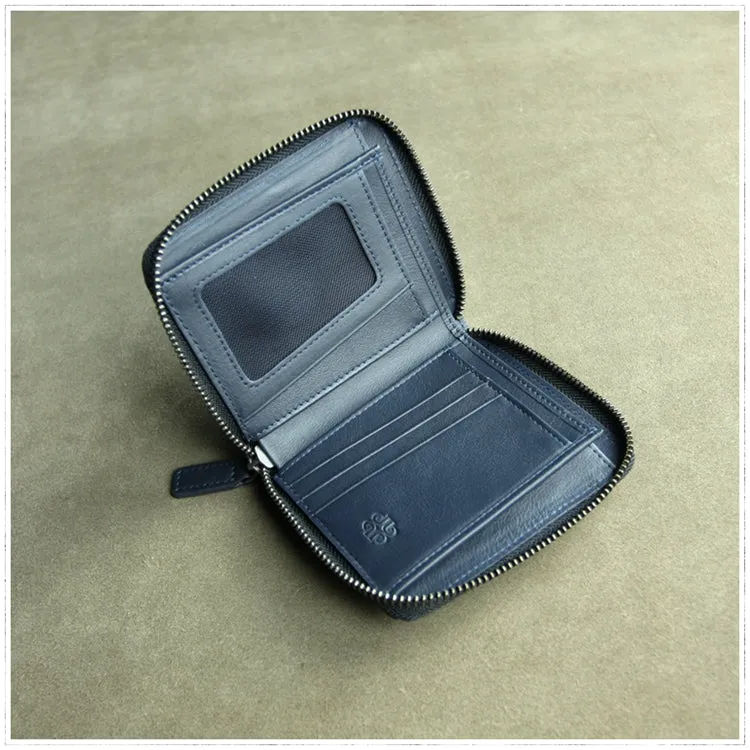 Small Gray Leather Zip Wallet Billfold Womens Zip Around Wallets Zipper Small Wallet for Women