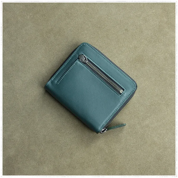Small Gray Leather Zip Wallet Billfold Womens Zip Around Wallets Zipper Small Wallet for Women