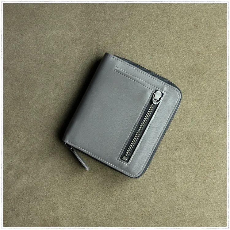 Small Gray Leather Zip Wallet Billfold Womens Zip Around Wallets Zipper Small Wallet for Women