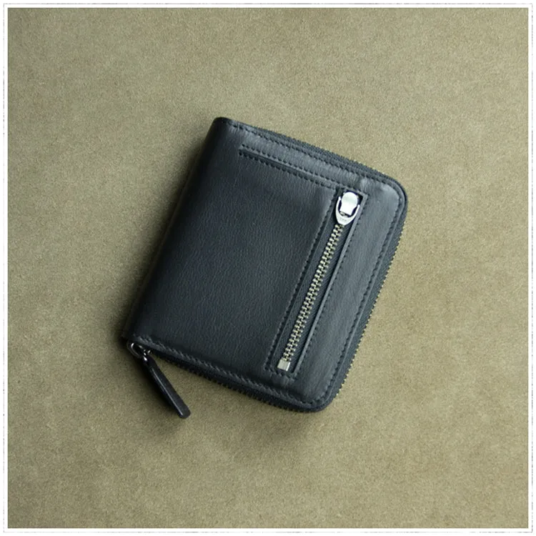 Small Gray Leather Zip Wallet Billfold Womens Zip Around Wallets Zipper Small Wallet for Women