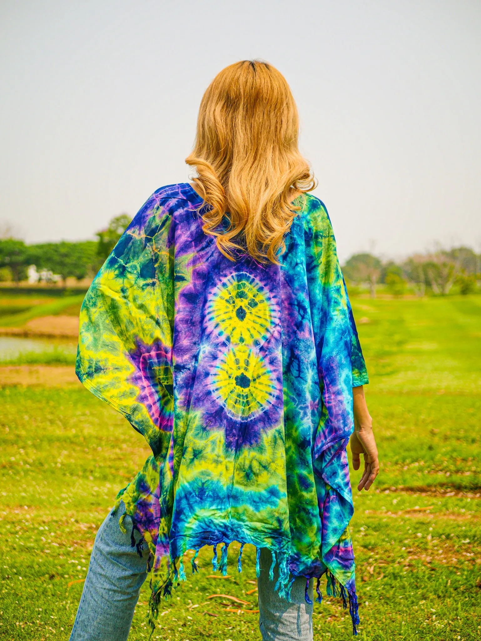 Solar Flare Poncho Hand Dyed Tunic Kaftan Blouse Oversize Top