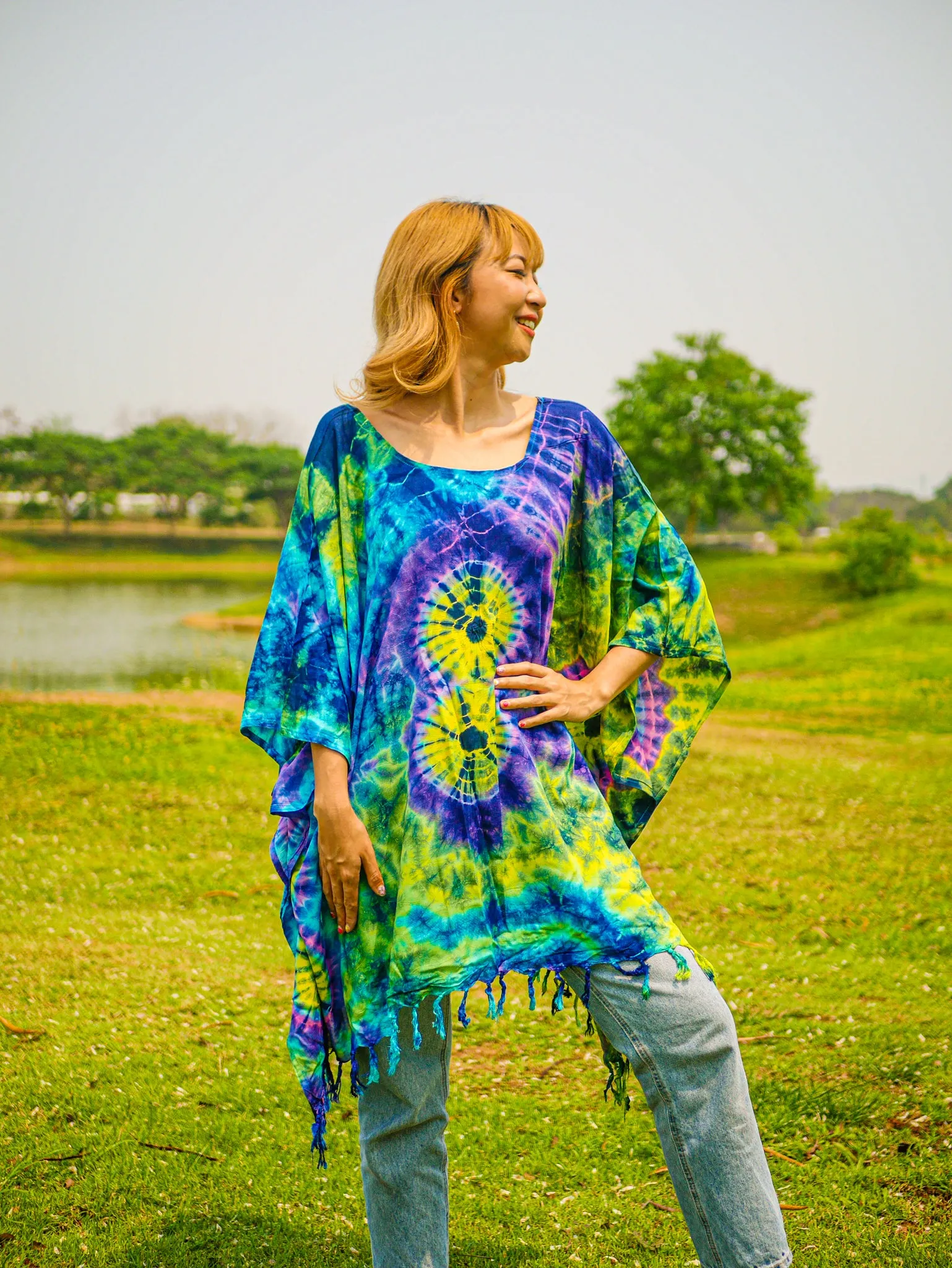 Solar Flare Poncho Hand Dyed Tunic Kaftan Blouse Oversize Top