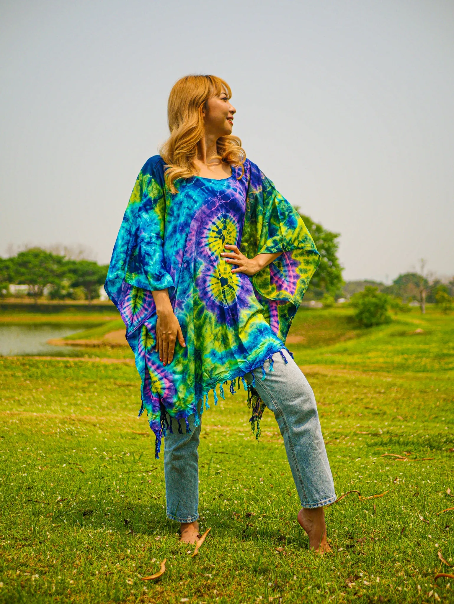 Solar Flare Poncho Hand Dyed Tunic Kaftan Blouse Oversize Top