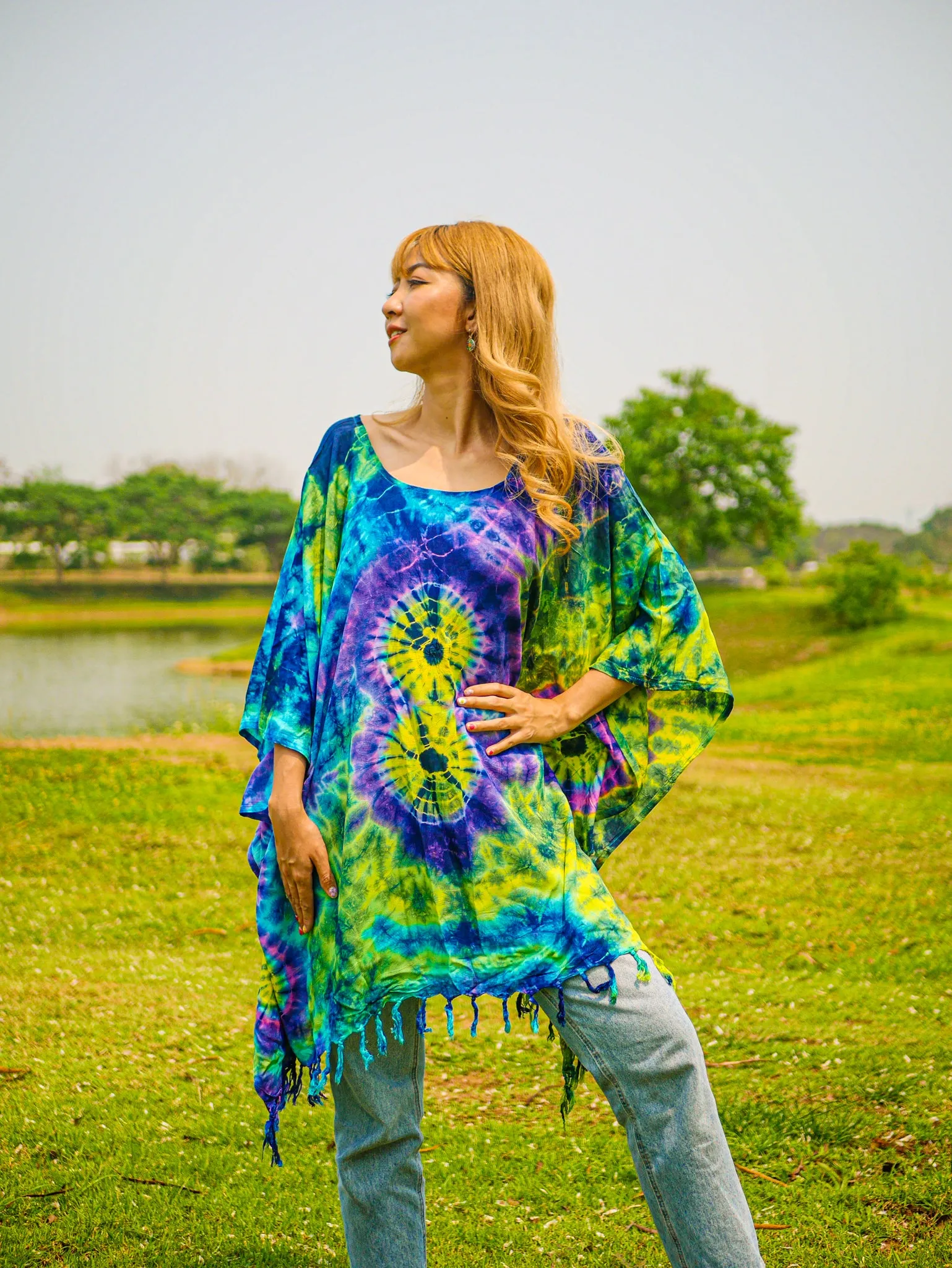 Solar Flare Poncho Hand Dyed Tunic Kaftan Blouse Oversize Top