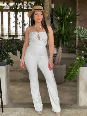 SOLID HALTER NECK CHAIN CROP TOP AND PANTS