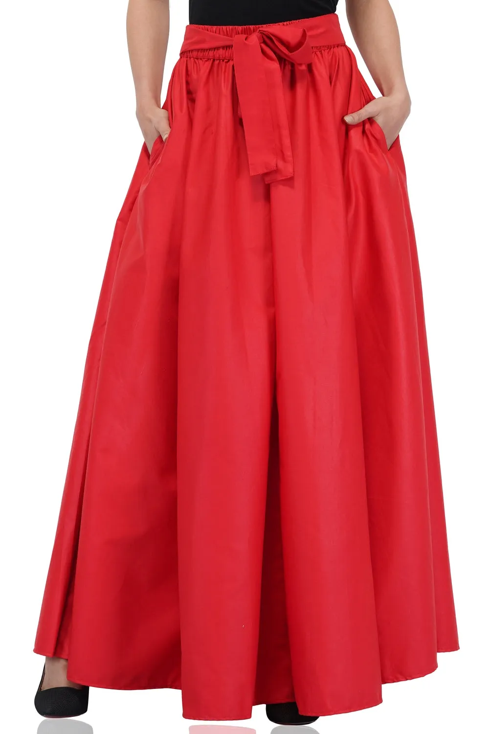 Solid Red Long Maxi Skirt