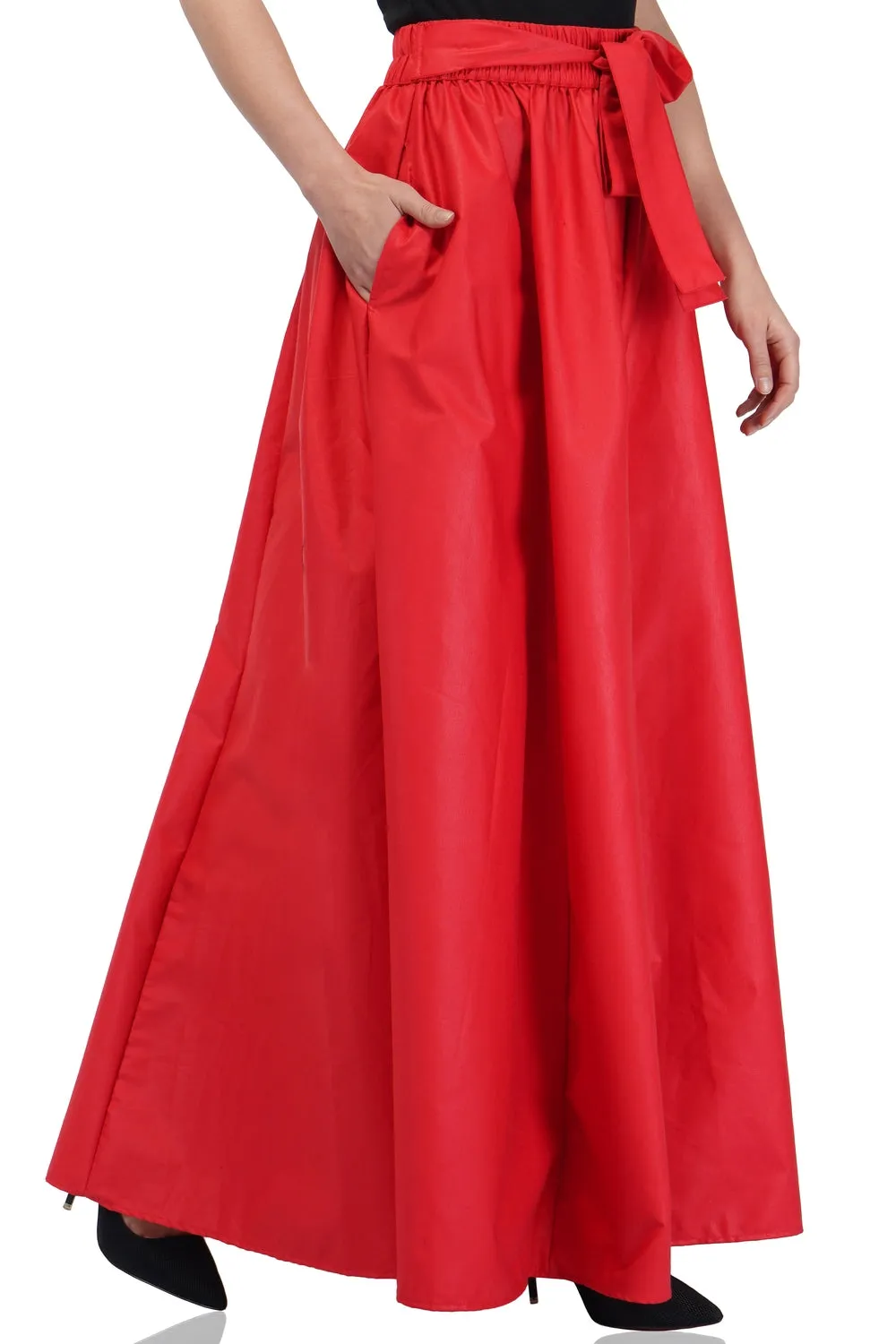 Solid Red Long Maxi Skirt