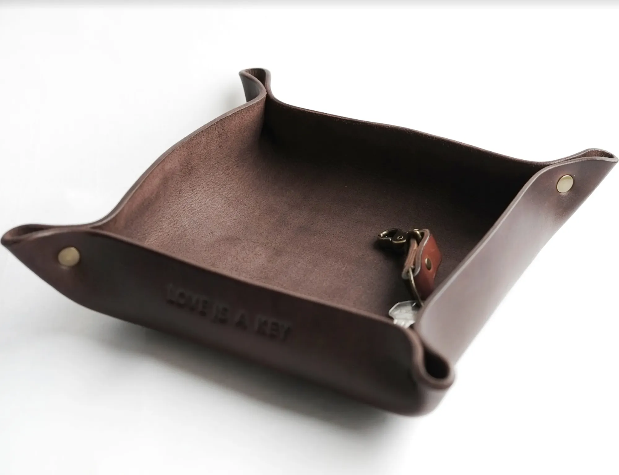 SQUARE LEATHER VALET TRAY / BROWN