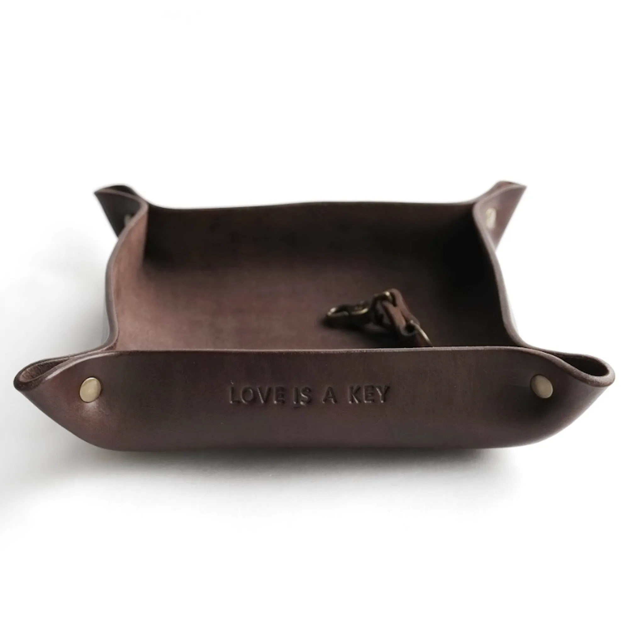 SQUARE LEATHER VALET TRAY / BROWN