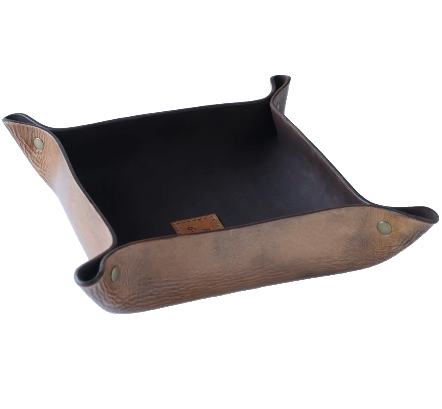 SQUARE LEATHER VALET TRAY / BROWN