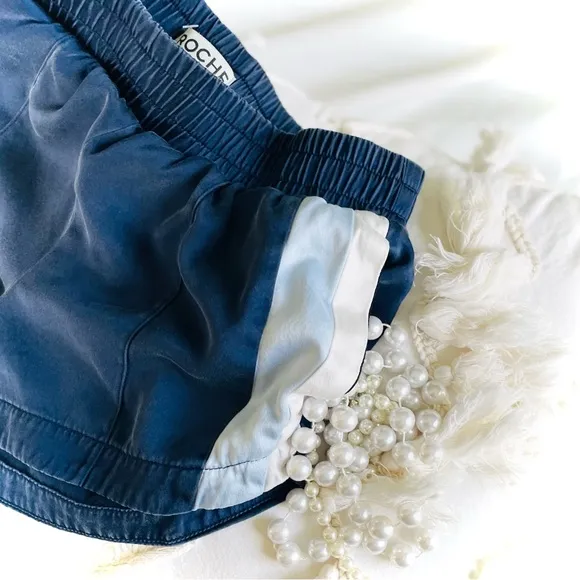 ST. ROCHE | XS/S | Silk Sport Navy Striped High Waisted Hot Pants Mini Shorts