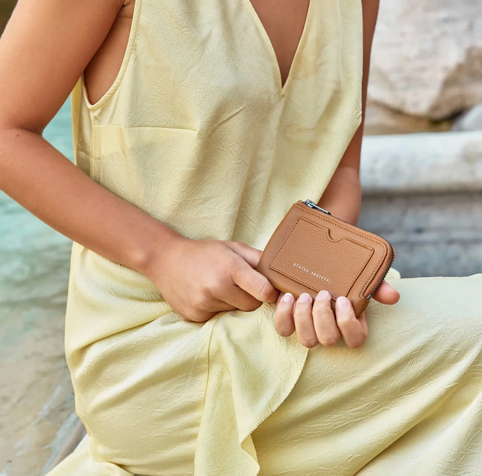 Status Anxiety II LEFT BEHIND Zip Wallet - tan