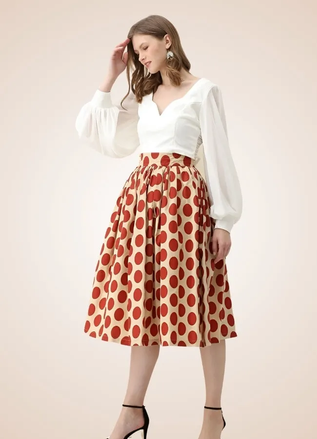 Steampunk Red Polkadot Midi Skirt
