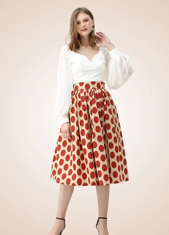 Steampunk Red Polkadot Midi Skirt