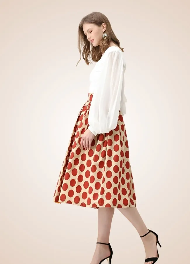 Steampunk Red Polkadot Midi Skirt