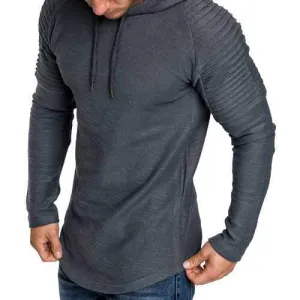 Striped Fold Raglan Sleeve Casual Hooded T Shirts