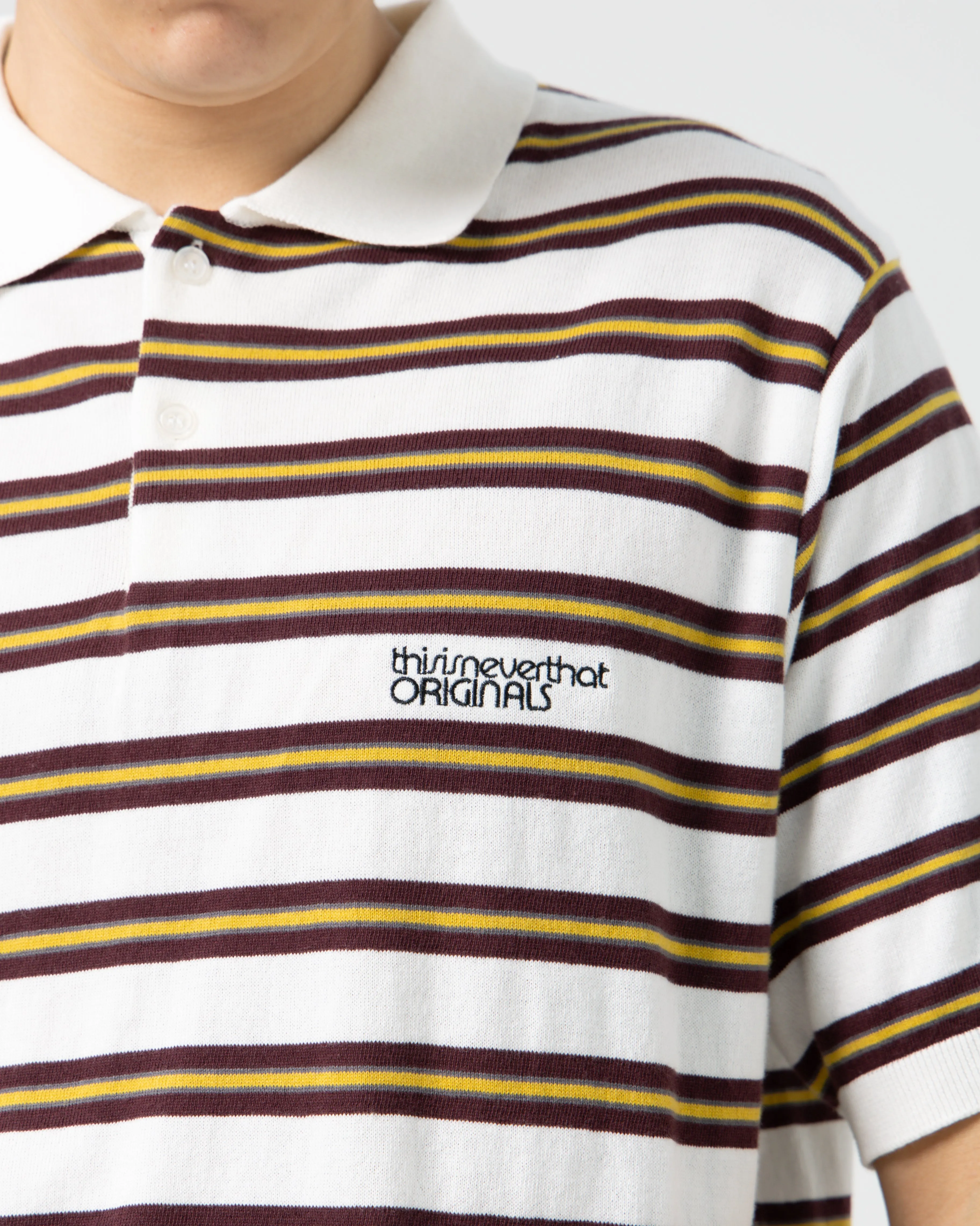 Striped Knit Polo | Ivory