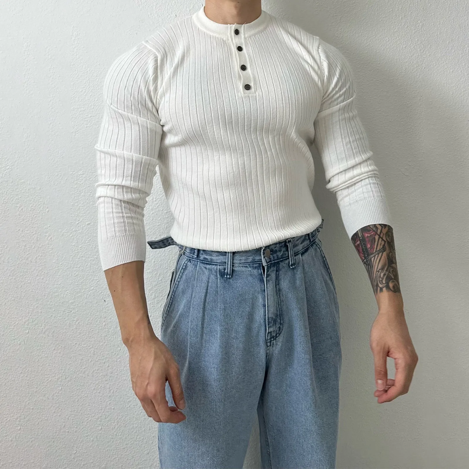 Striped Round Neck Collar Shirt